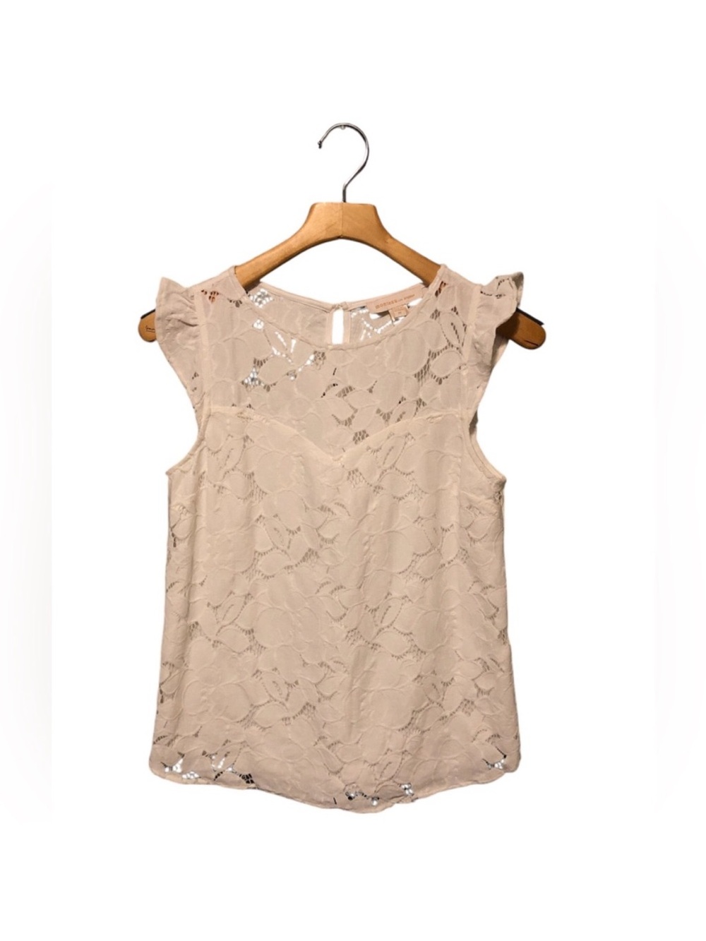 Monteau Los Angeles White Floral Lace Flutter Sleeve Blouse Size Medium NWOT